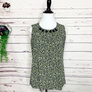 Josephine Studio Jeweled Collar Green & Black Sleeveless Blouse Petite Medium